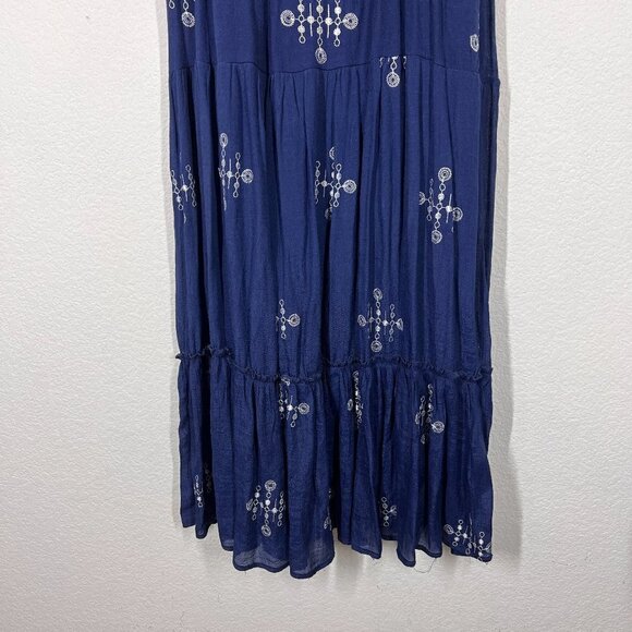 Blue White Maxi Dress Embroidered Cottagecore Scoop Neck Small - Picture 6 of 11
